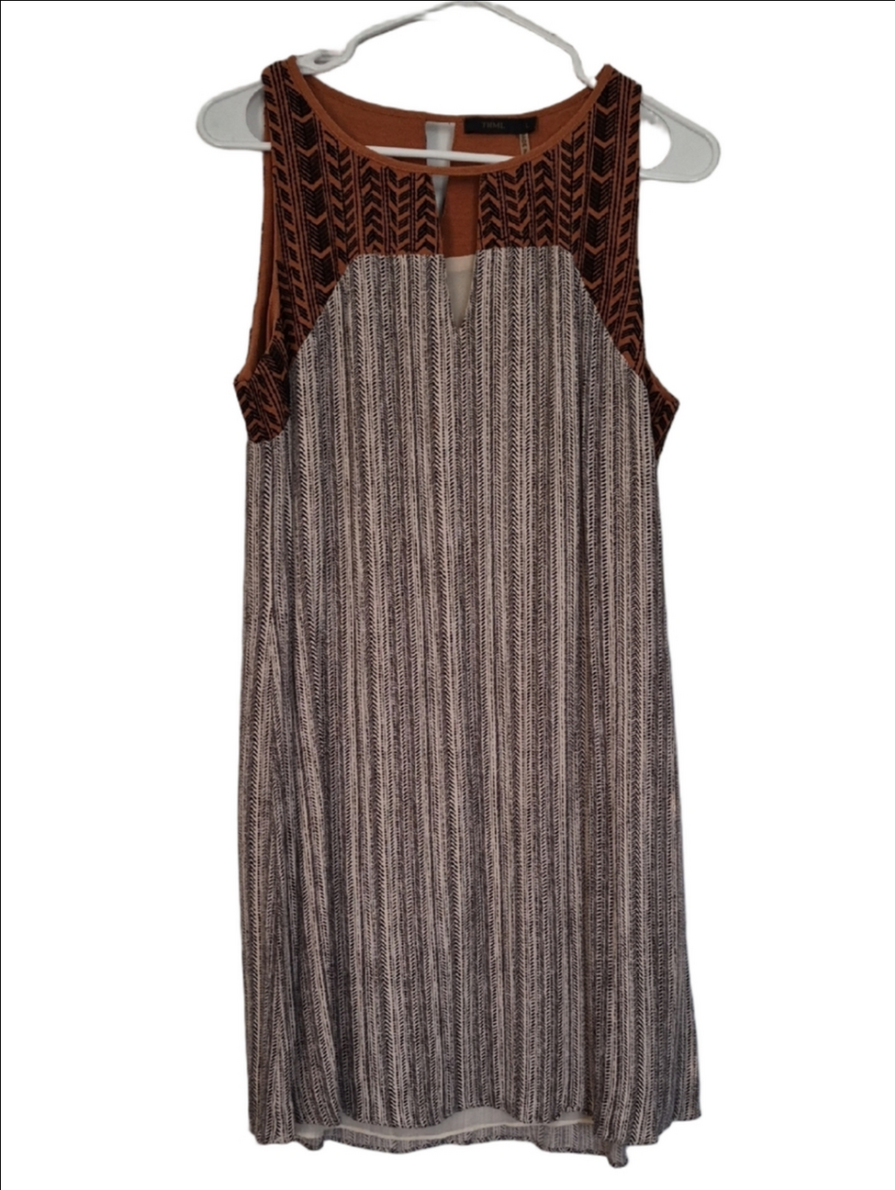 THML Boho Hippie Festival Sleeveless Rust and Cream Shift Dress Women's L